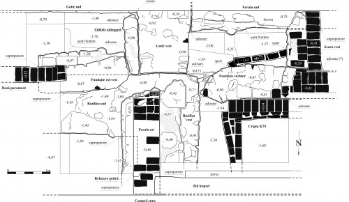 Fig. 3. S.26. Plan de săpătură cu principalele descoperiri.