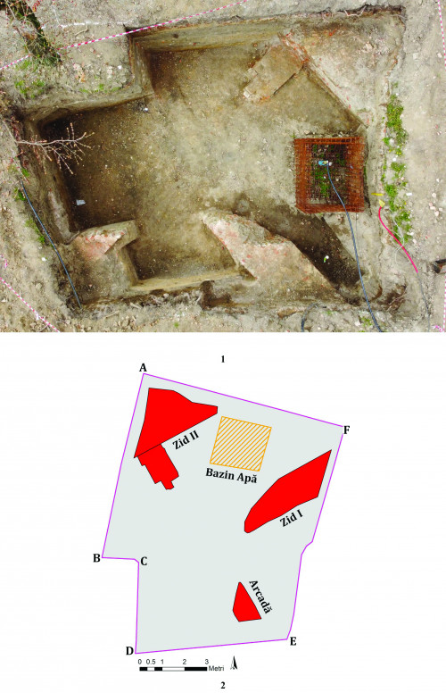 Pl.1 Imagine aeriană a suprafeţei cercetate (1); Planul topografic al suprafeţei cercetate (2)