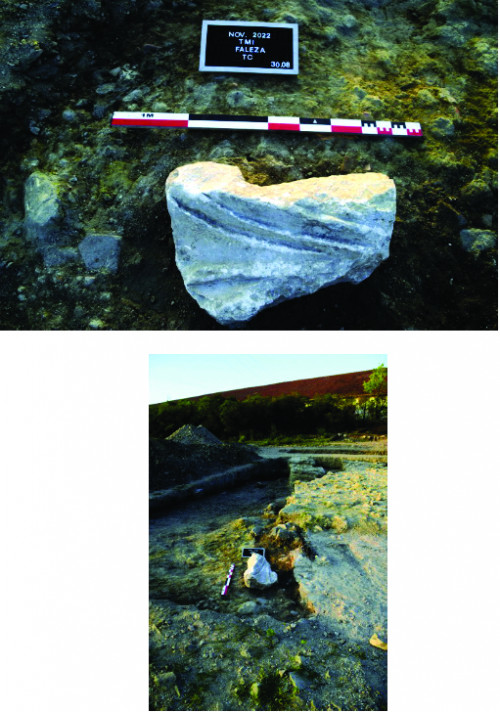 Fig. 21. Incinta Nord – Turn Colț (Turn I).Latura Est – fragment statuie din marmură.
