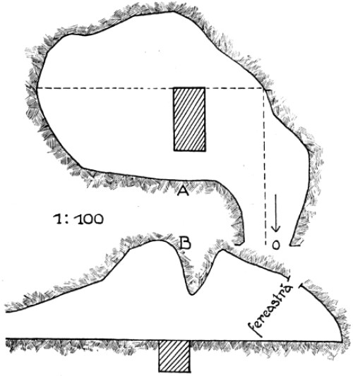 Fig. 1. Peștera Gaura Cocoşului, plan M. Roska 1924.