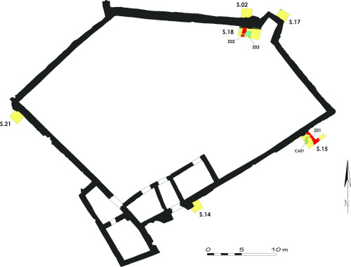Fig. 2. Plan general al cetății, cu sondajele din 2022.

