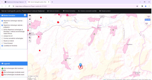 Fig. 11. Precizarea zonei protejate a sitului arheologic Jidvei – „La Bleș”, în cadrul Serverul Cartografic pentru Patrimoniul Cultural Național.