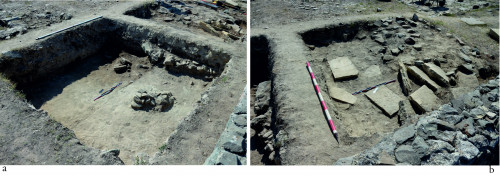 Fig. 2a–b. Vedere dinspre nord-vest asupra casetelor B4 și C4 la începutul campaniei 2023 (IA, 2023).