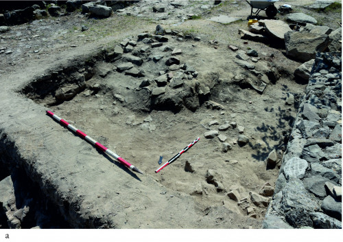 Fig. 4. a. Caseta C4 după îndepărtarea dalelor de calcar din sondajul modern - vedere dinspre nord-vest.