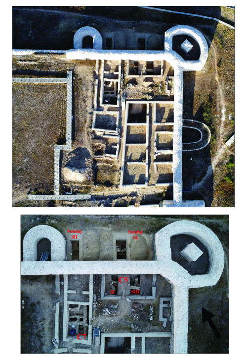 Fig. 1. Vedere generală asupra sectorului de Est (2023) și delimitarea perimetrelor cercetate.