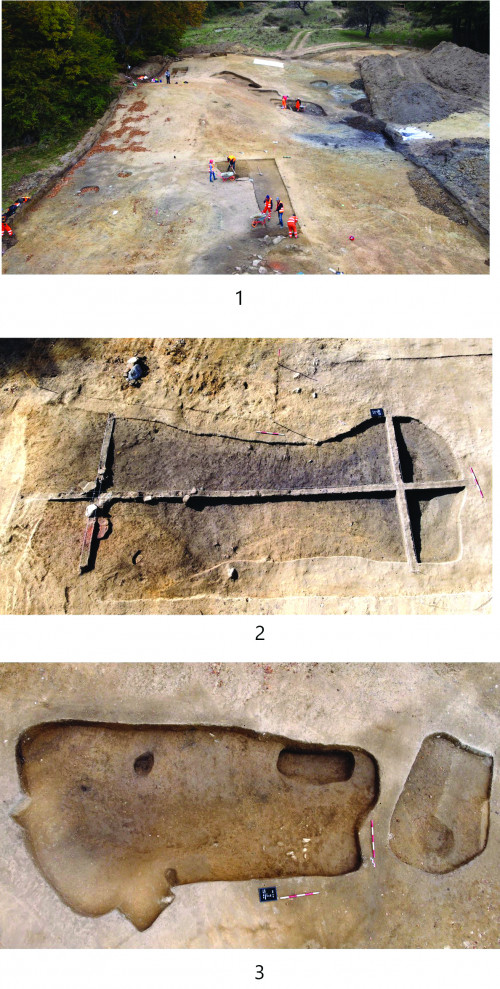 Fig. 3. 1 – Fotografie din timpul cercetărilor arheologice; 2 – Cx.17–18; 3 – Cx.6, Cx. 4.
