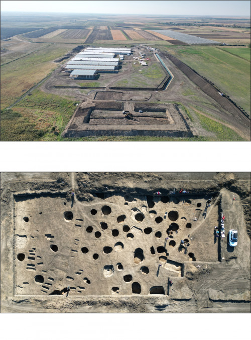 Fig. 1. Găgeni – Ferma reproducție suine: 1. Vedere generală dinspre nord; 2. Suprafața S în cursul cercetărilor din 2023.