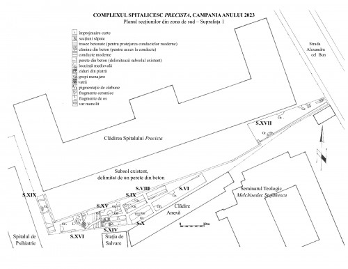 Fig. 2.2. Planul general cu complexele arheologice descoperite în secțiunile din Suprafața 1 situată în fața Spitalului Precista.